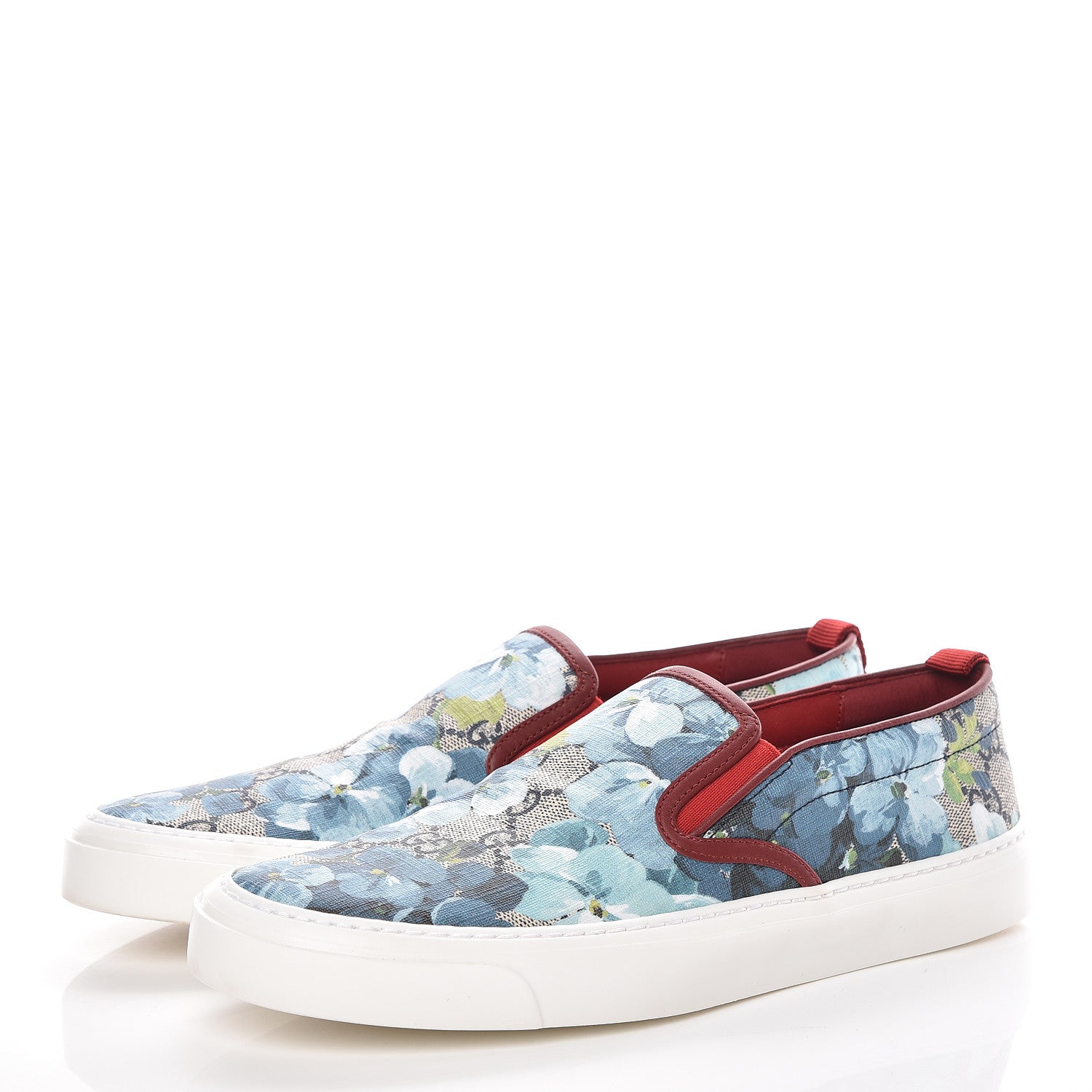 Gucci GG Supreme Monogram Blooms Womens Slip On Sneakers 38.5 Beige Blue Navy Red 3 of 9