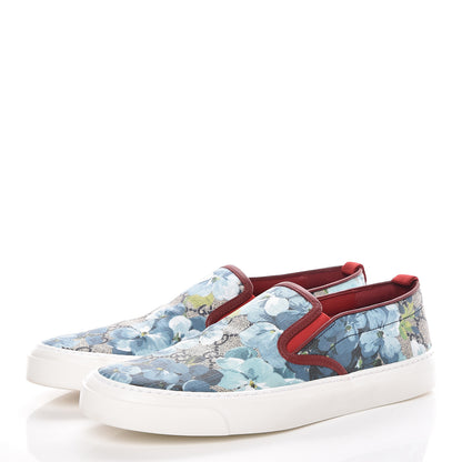 Gucci GG Supreme Monogram Blooms Womens Slip On Sneakers 38.5 Beige Blue Navy Red 3 of 9
