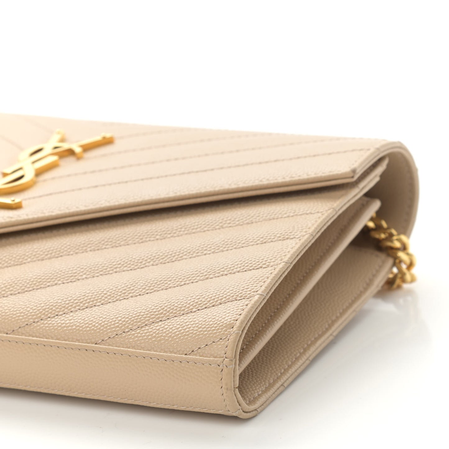 Grain De Poudre Matelasse Chevron Monogram Chain Wallet Nude Powder