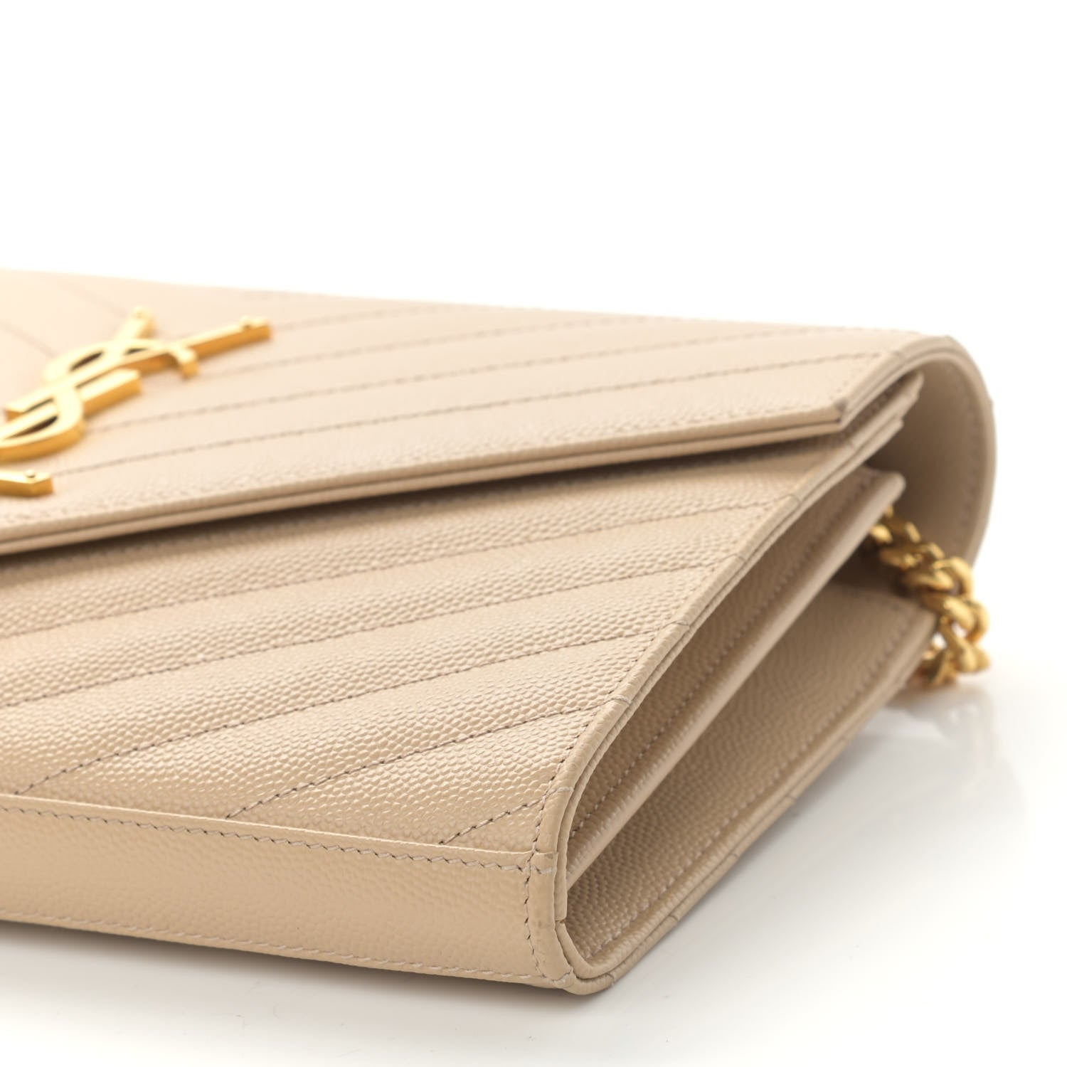 Saint Laurent Grain De Poudre Matelasse Chevron Monogram Chain Wallet Nude Powder 10 of 10