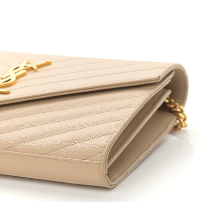 Saint Laurent Grain De Poudre Matelasse Chevron Monogram Chain Wallet Nude Powder 10 of 10