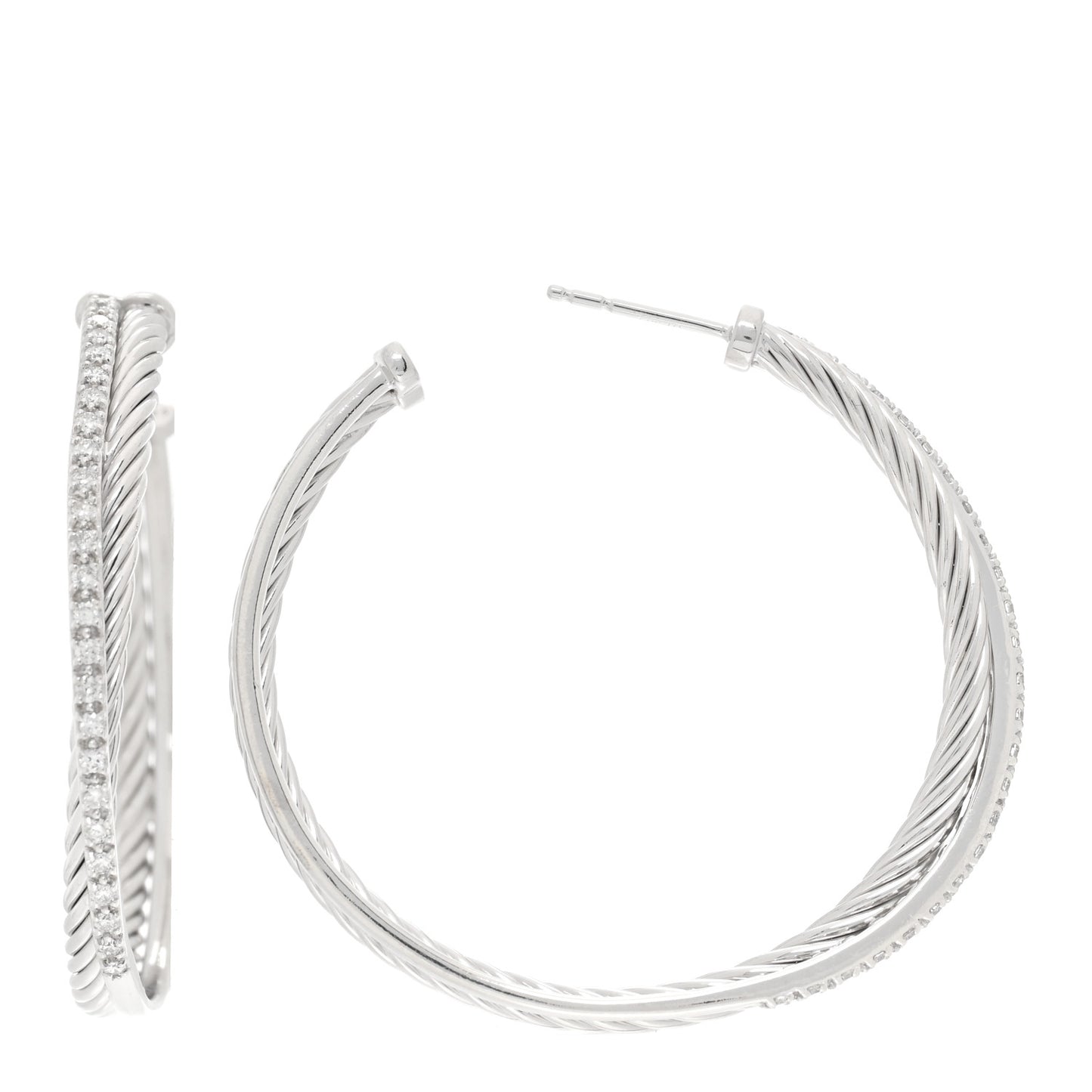 Sterling Silver Diamond Extra Large Crossover Hoop Earrings
