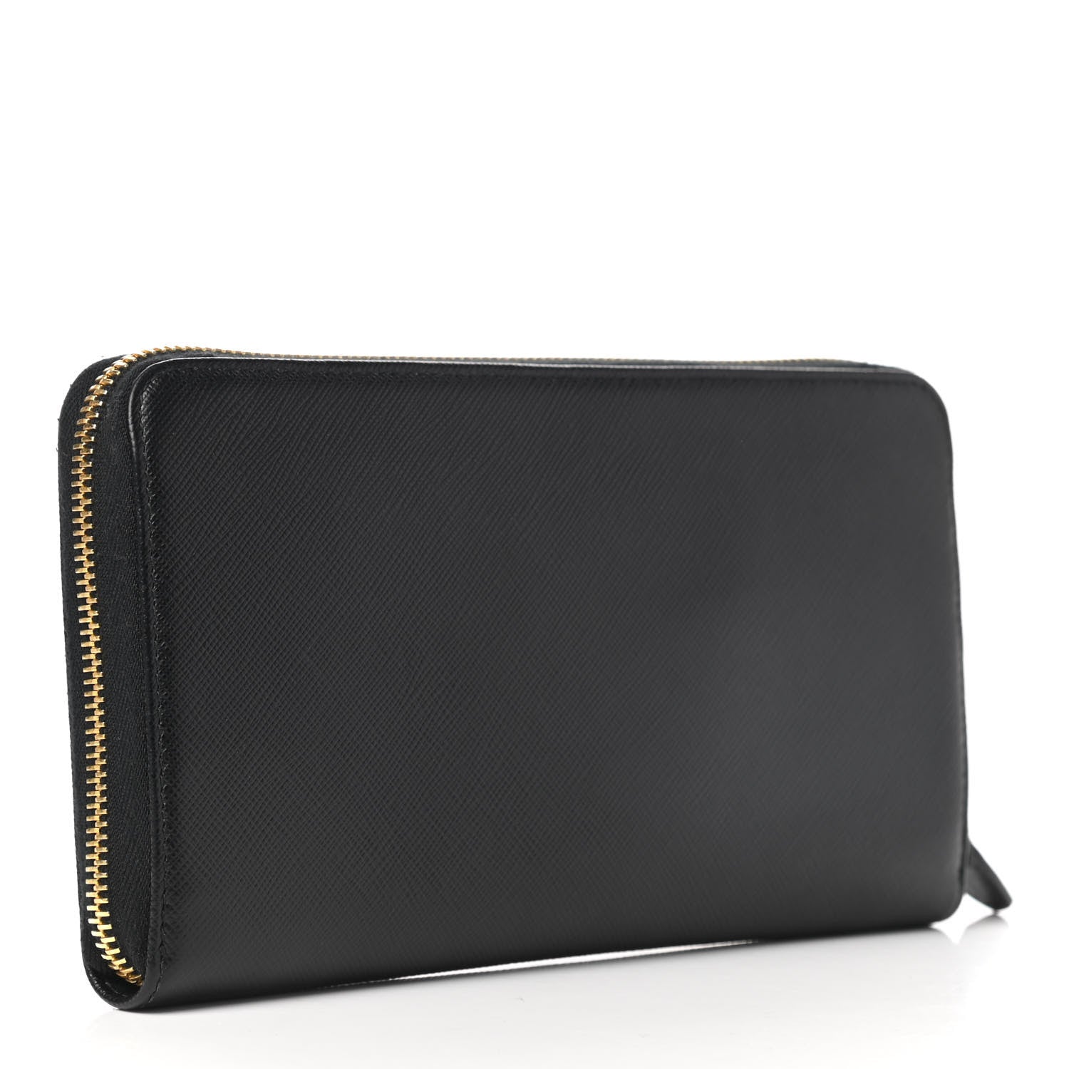 Prada Saffiano Metal Large Zip Around Travel Wallet Black 3 of 7