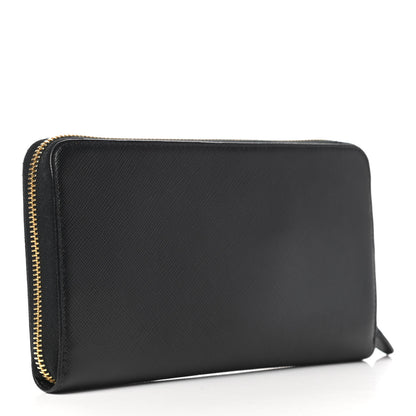 Prada Saffiano Metal Large Zip Around Travel Wallet Black 3 of 7