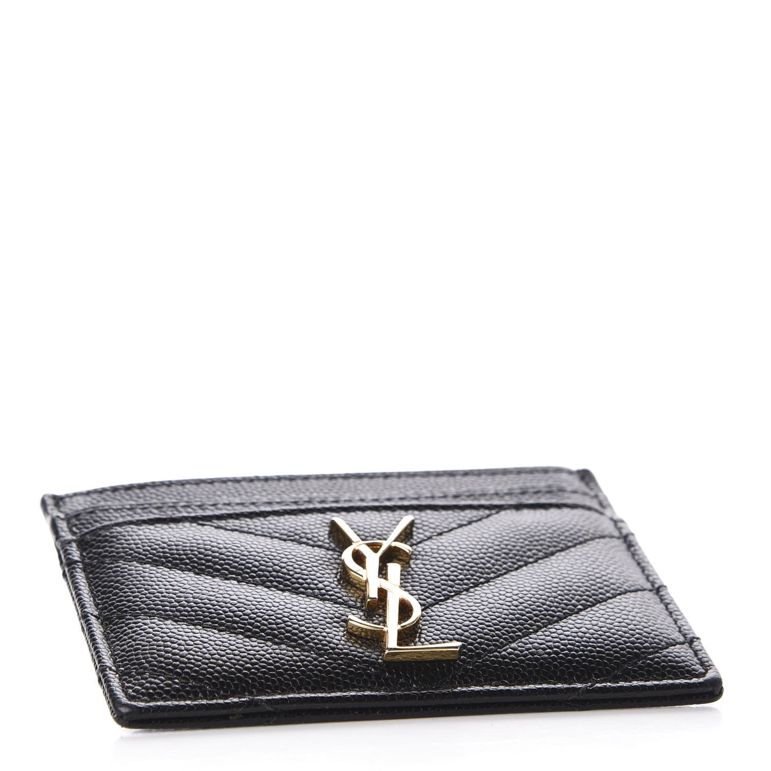 Saint Laurent Grain De Poudre Matelasse Chevron Monogram Credit Card Case Black 3 of 7