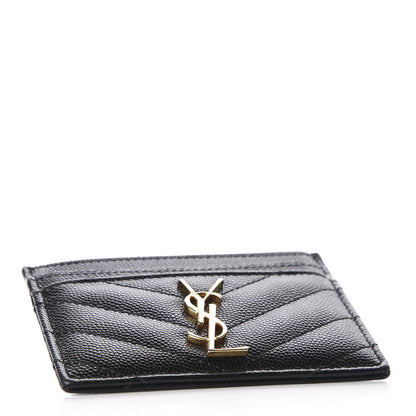 Saint Laurent Grain De Poudre Matelasse Chevron Monogram Credit Card Case Black 3 of 7
