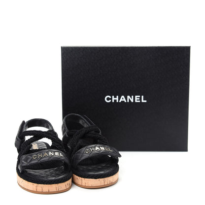 Chanel Cord Lambskin Quilted Logo Sandals 38 Black 11 of 11