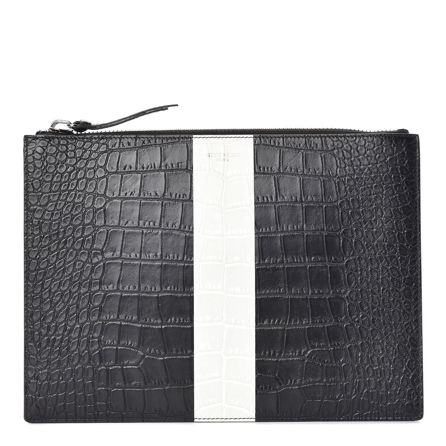 Calfskin Crocodile Embossed Document Holder Black White