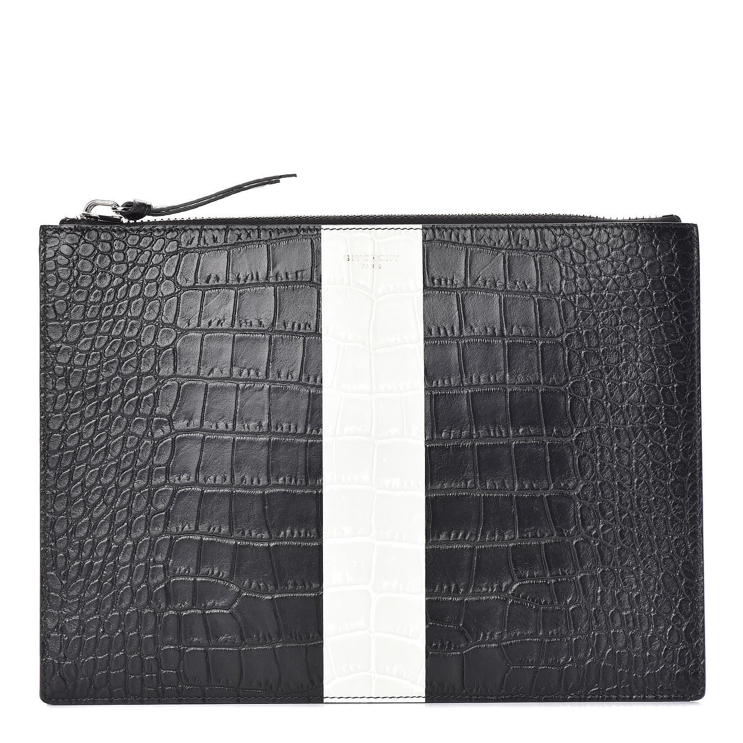 Givenchy Calfskin Crocodile Embossed Document Holder Black White 1 of 7