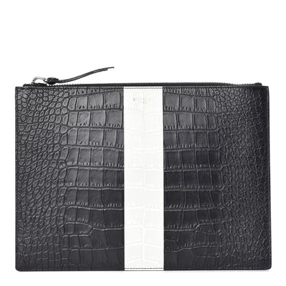 Givenchy Calfskin Crocodile Embossed Document Holder Black White 1 of 7