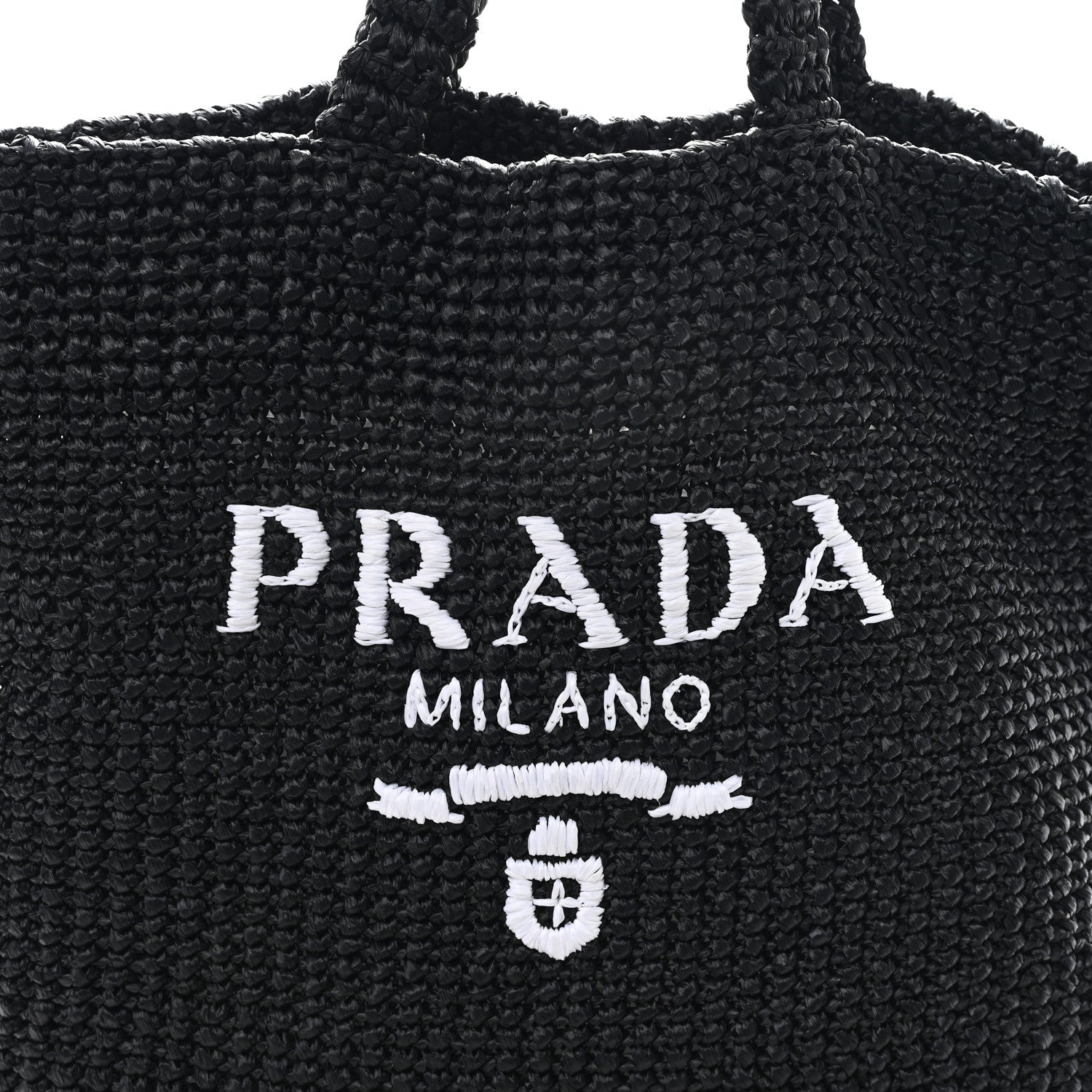 Prada Yarn Raffia Effect Crochet Logo Tote Black 8 of 12