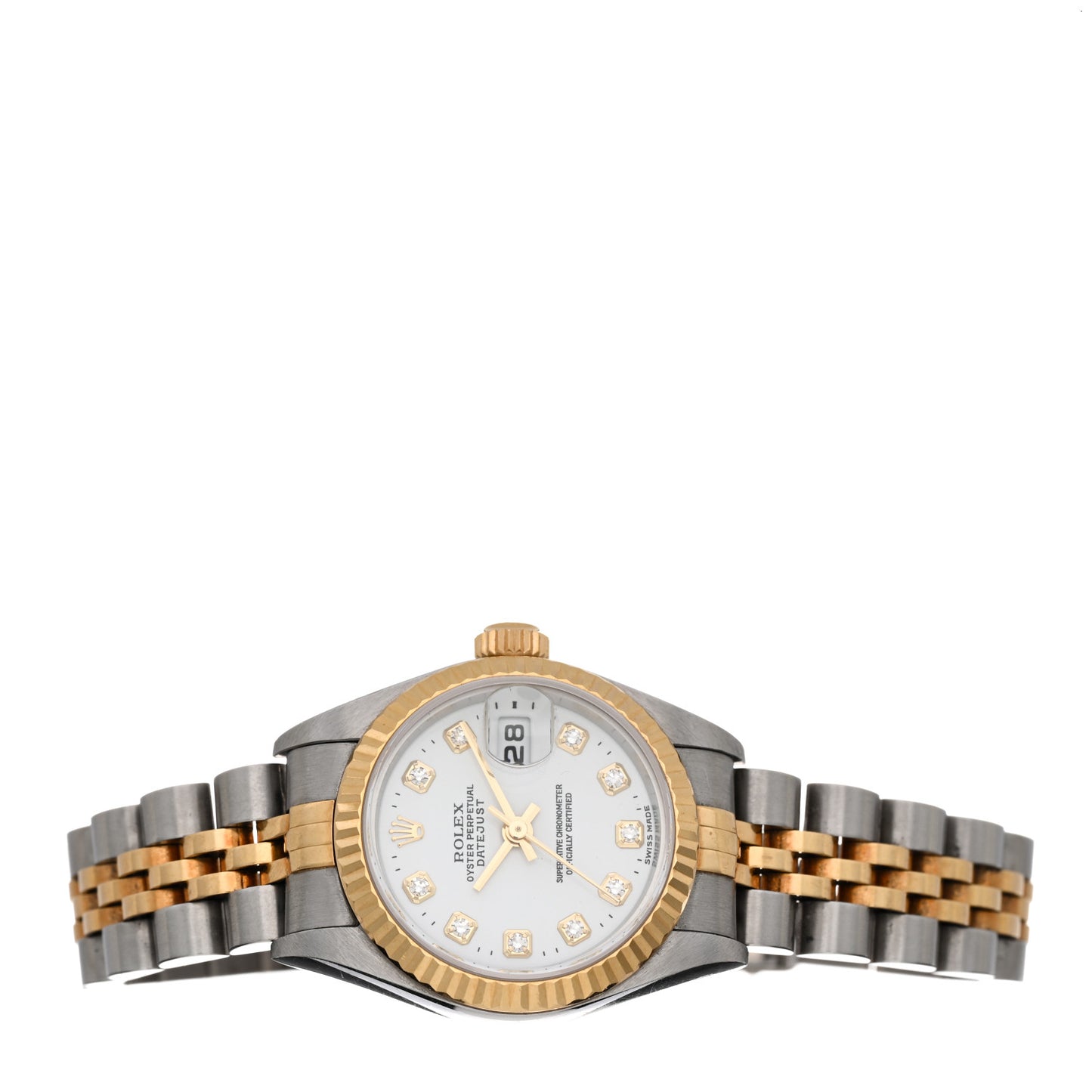 Stainless Steel 18K Yellow Gold Diamond 26mm Oyster Perpetual Datejust Watch White 79173