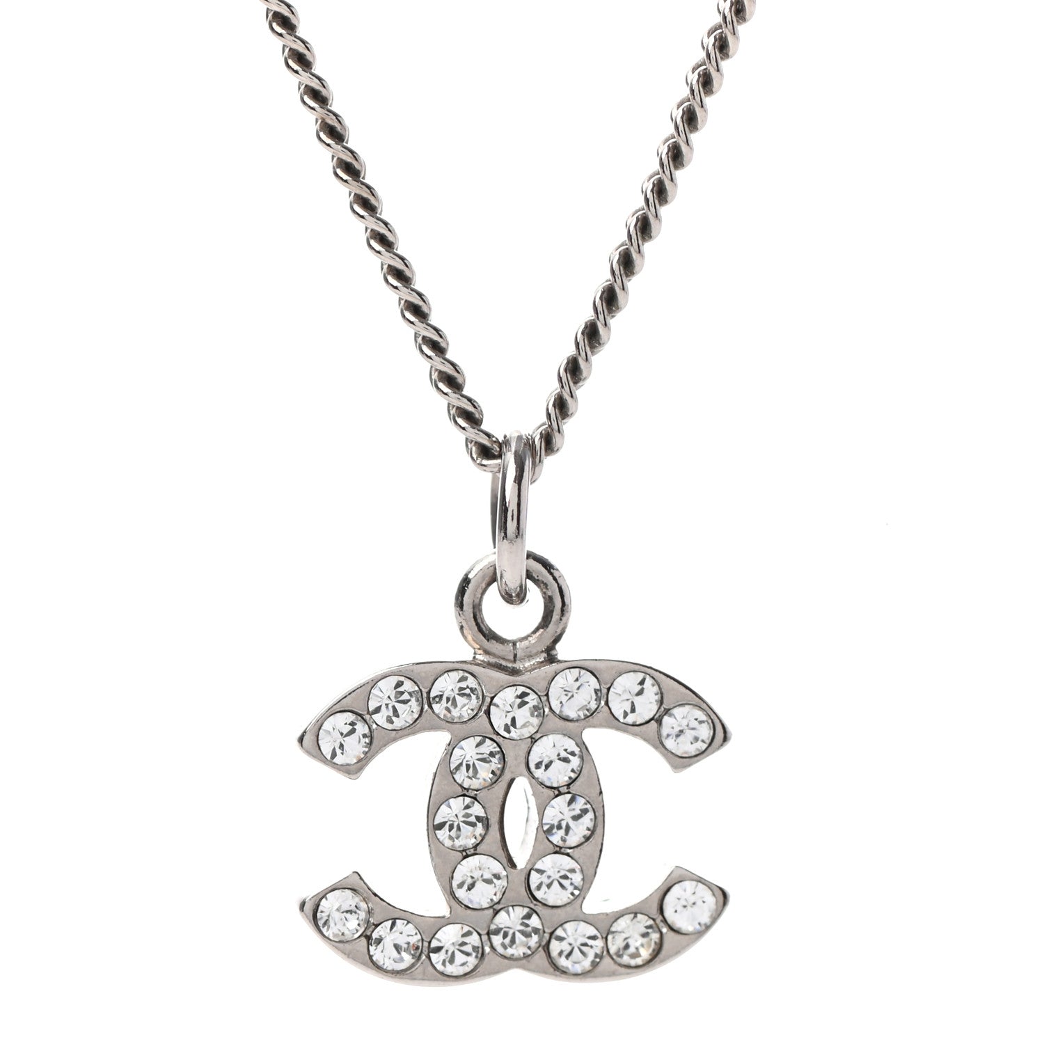 Chanel Crystal Timeless CC Necklace Silver 4 of 5