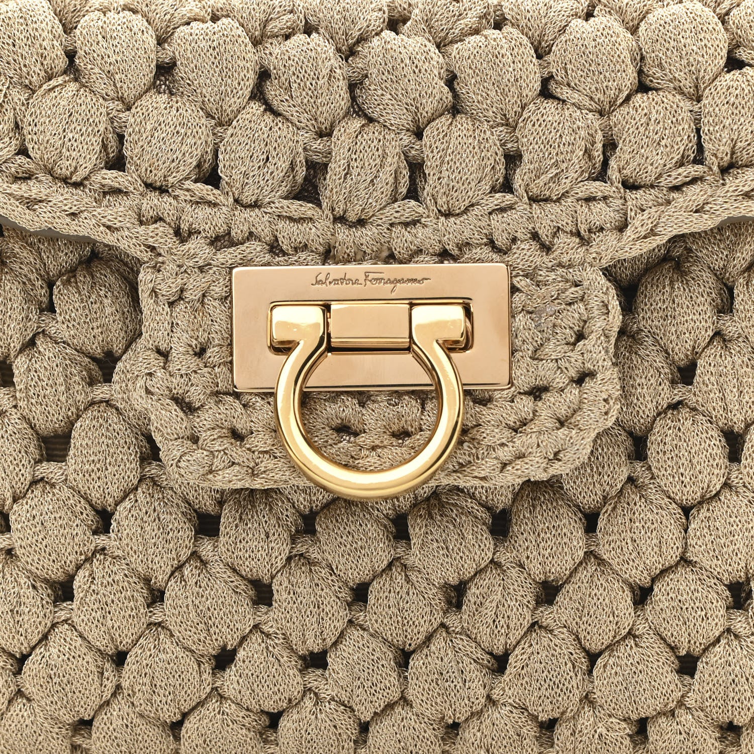Salvatore Ferragamo Woven Fabric Shoulder Bag Beige 8 of 11