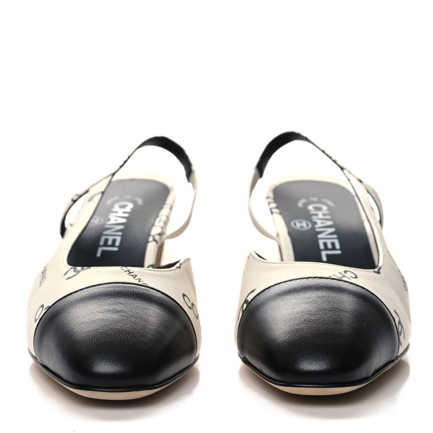 Printed Lambskin Cap Toe CC Slingback Pumps 37 Black White