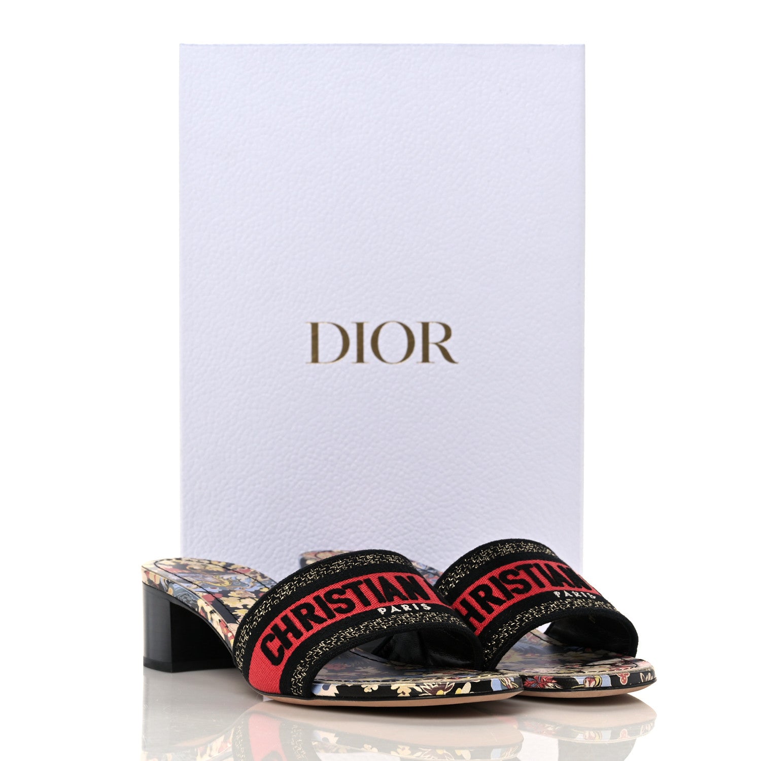 Christian Dior Canvas Toile de Jouy Pop Embroidered Dway 40mm Slide Sandals 39 Black Multicolor 9 of 9