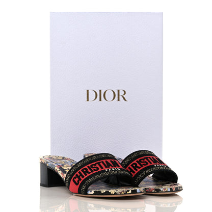 Christian Dior Canvas Toile de Jouy Pop Embroidered Dway 40mm Slide Sandals 39 Black Multicolor 9 of 9