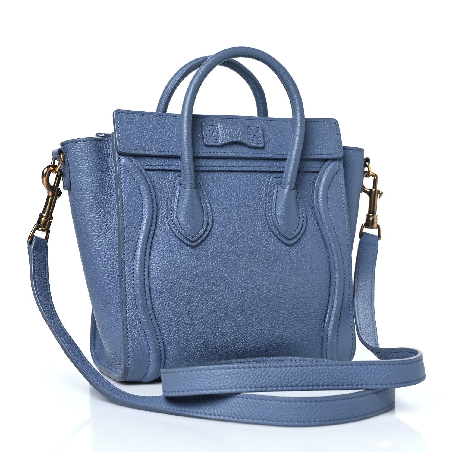 Celine Drummed Calfskin Nano Luggage Blue 2 of 12