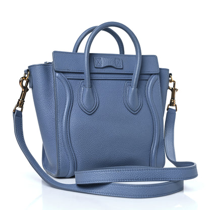 Celine Drummed Calfskin Nano Luggage Blue 2 of 12