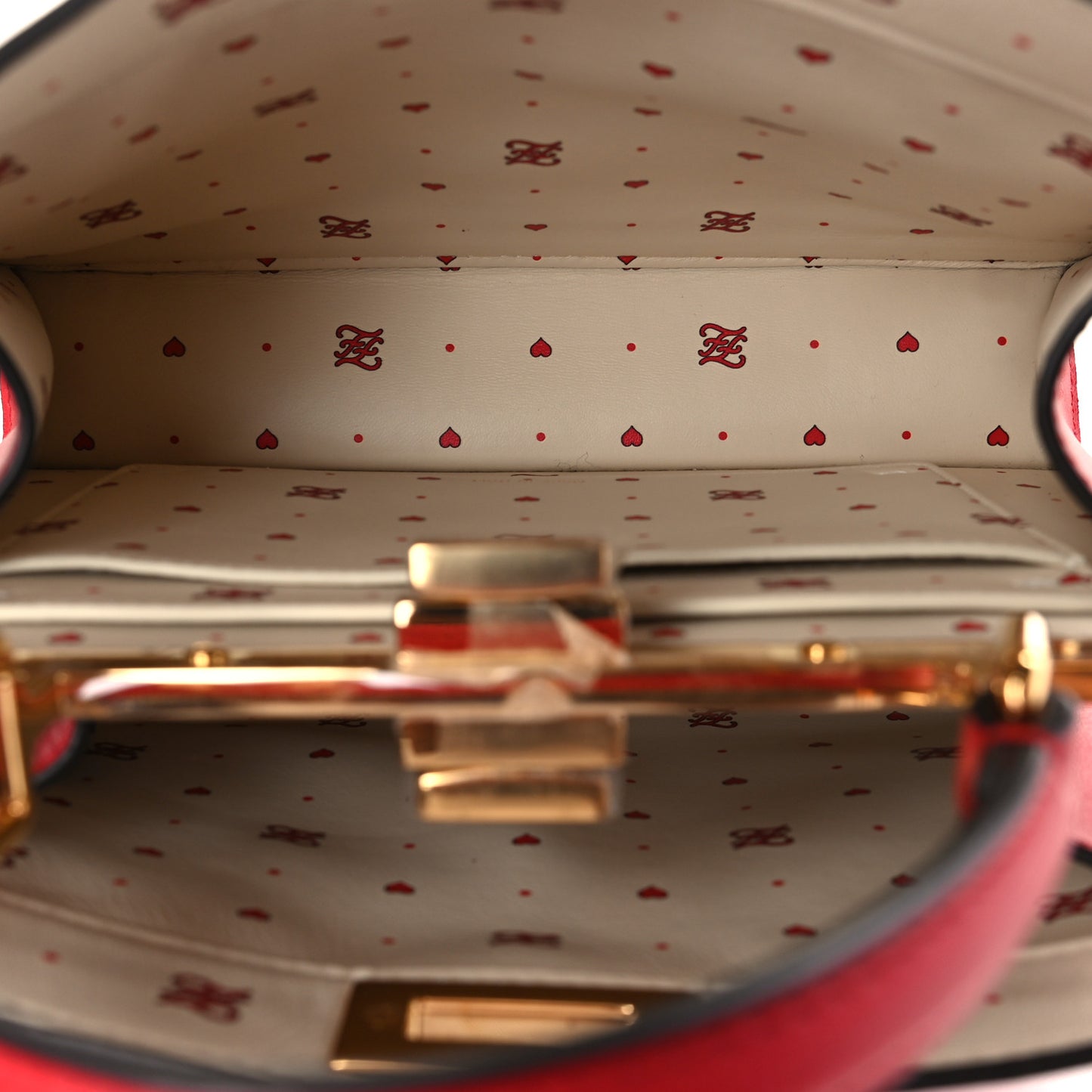 Vitello Seta Nappa Chinese Valentines Day Karligraphy Small Peekaboo I SEE U Satchel Rosso Cardinale Panna