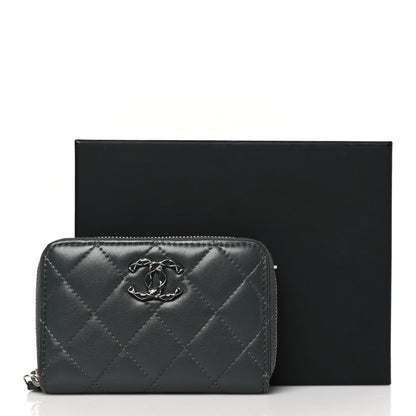 Chanel Lambskin Enamel Quilted Zip Around Coin Purse Wallet Grey 9 of 9