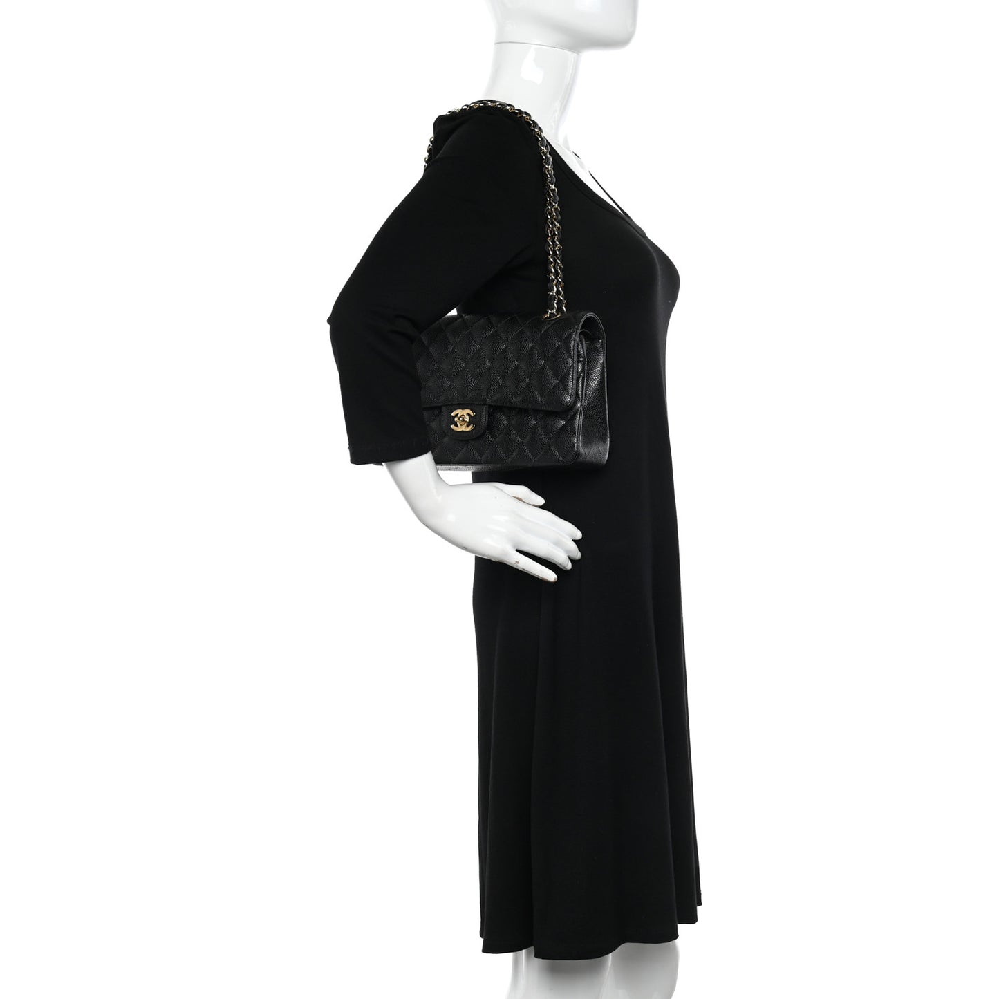 Caviar Quilted Medium Double Flap Black