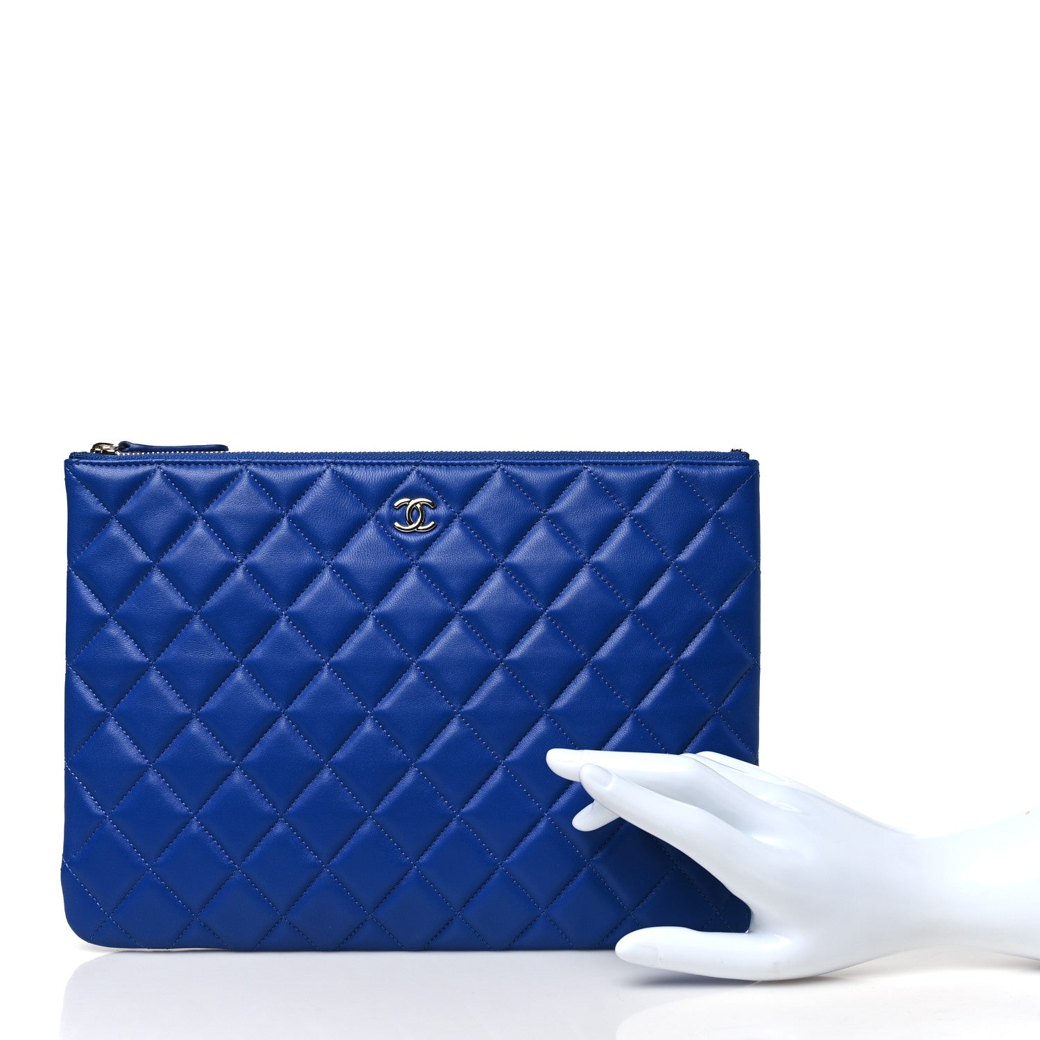 Chanel Lambskin Quilted Medium Cosmetic Case Blue 2 of 9
