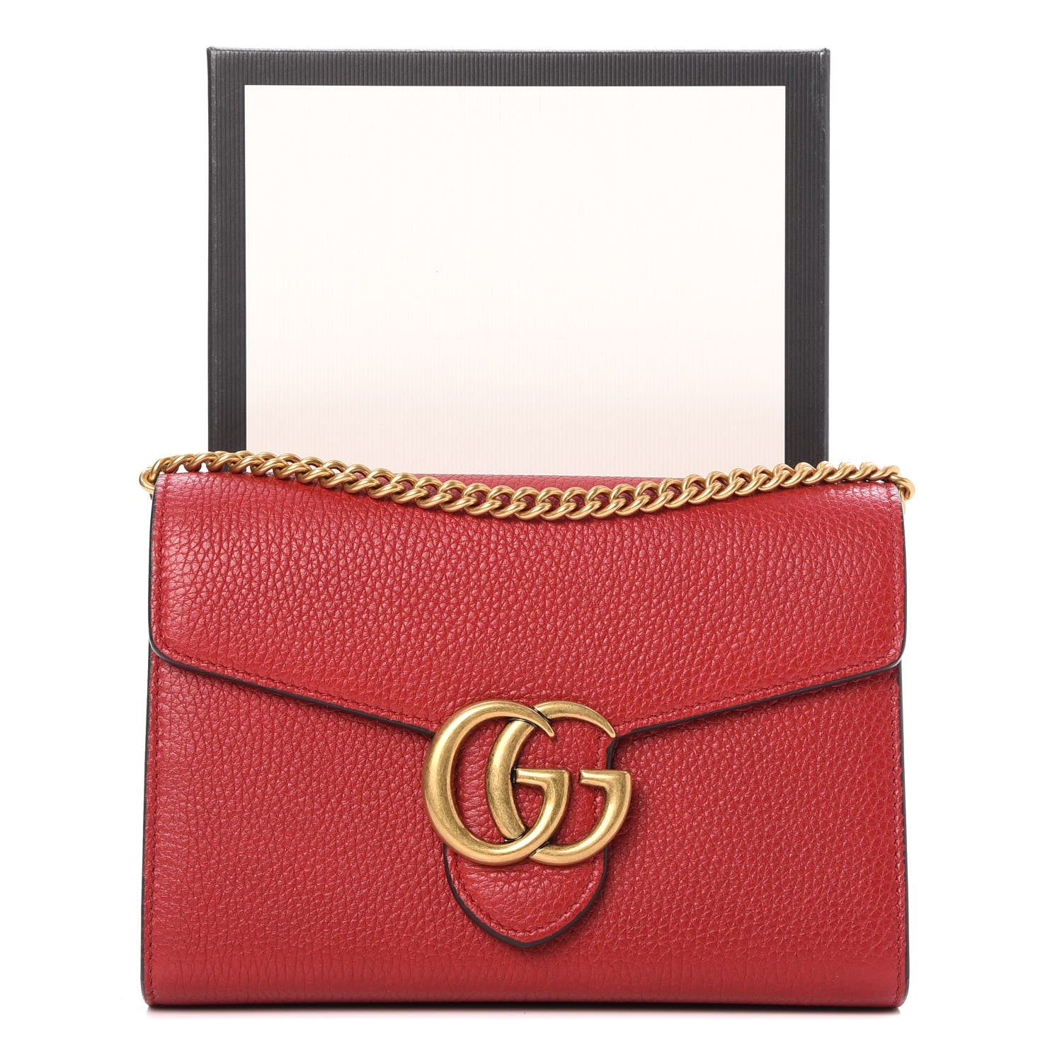 Gucci Calfskin GG Marmont Chain Wallet Vulcanic Red 8 of 8