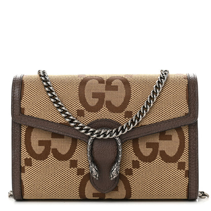 Gucci Monogram Jumbo GG Textured Dollar Calfskin Mini Dionysus Chain Wallet Camel Ebony New Acero 1 of 11