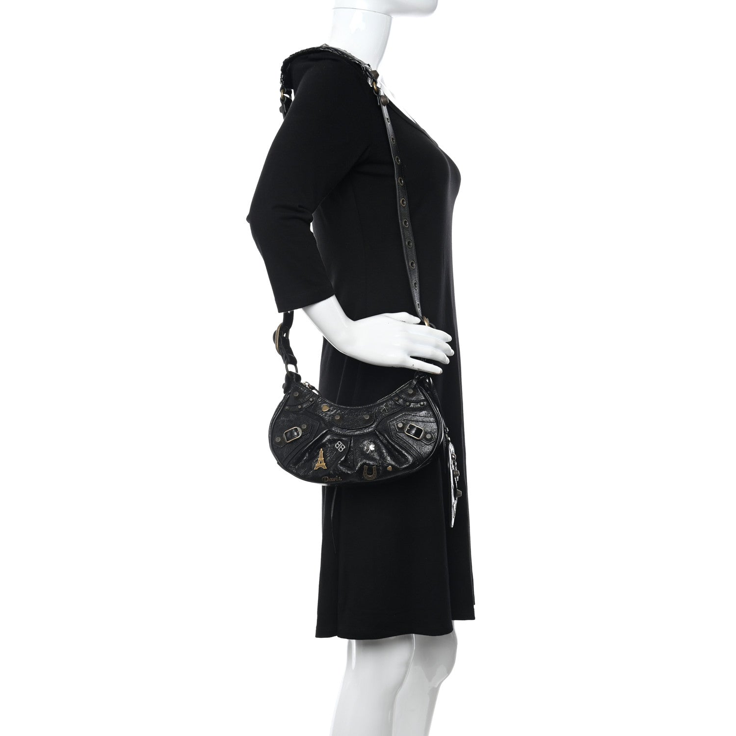 Balenciaga Agneau Arena Pin Embellished Le Cagole Shoulder Bag XS Black 2 of 10
