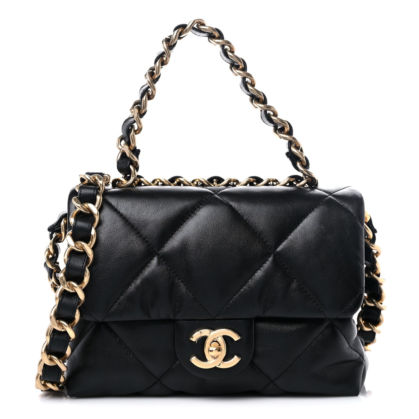 Lambskin Quilted Small Chain Top Handle Flap Black