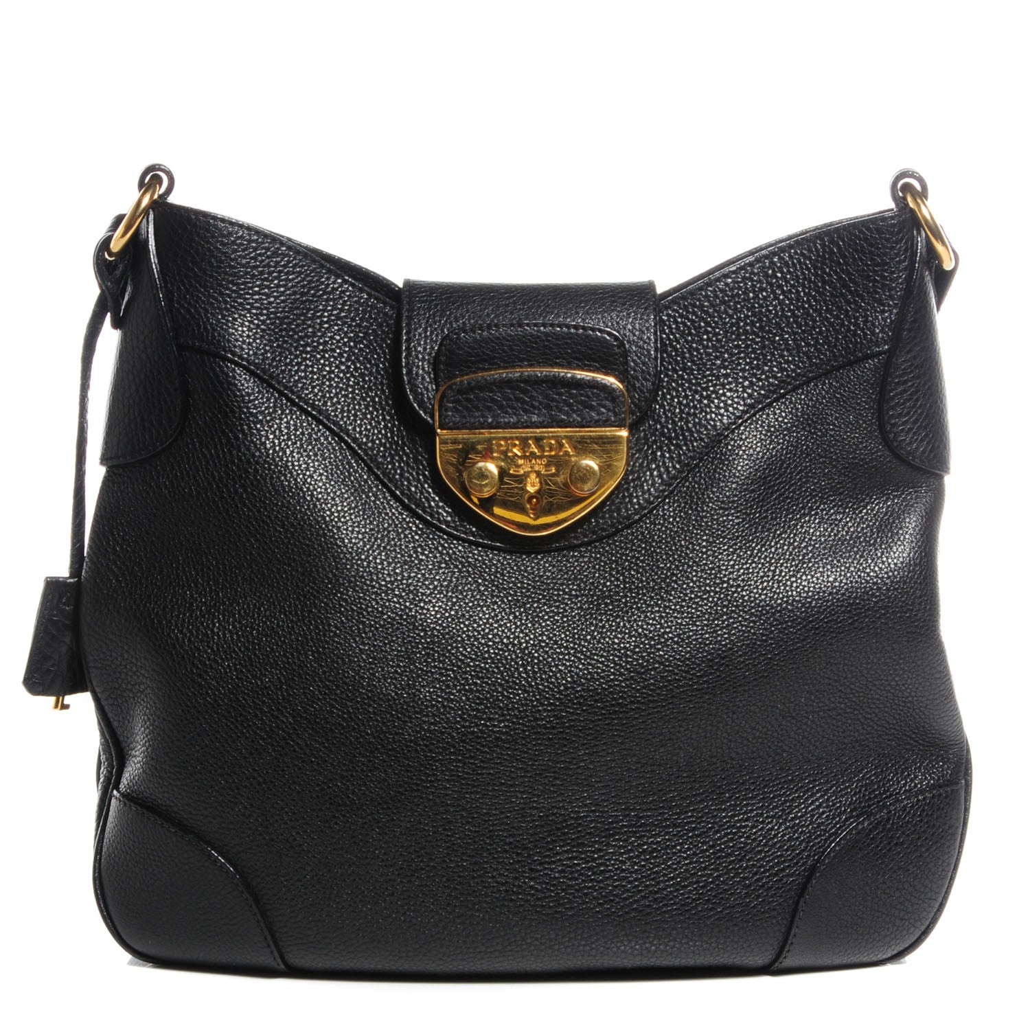 Prada Vitello Daino Pushlock Hobo Black 1 of 8