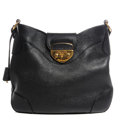 Prada Vitello Daino Pushlock Hobo Black 1 of 8