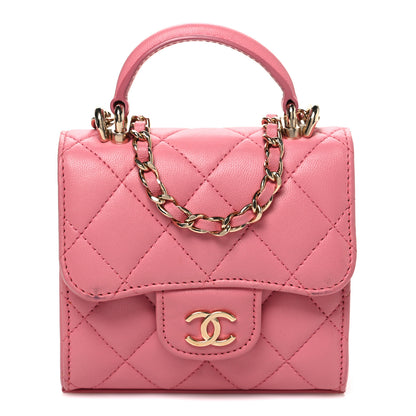 Chanel Lambskin Quilted Top Handle Clutch With Chain Pink 1 of 12