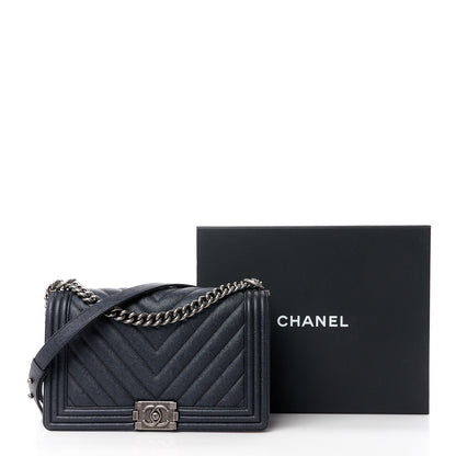 Chanel Caviar Chevron Quilted New Medium Boy Flap Dark Navy Blue 11 of 11
