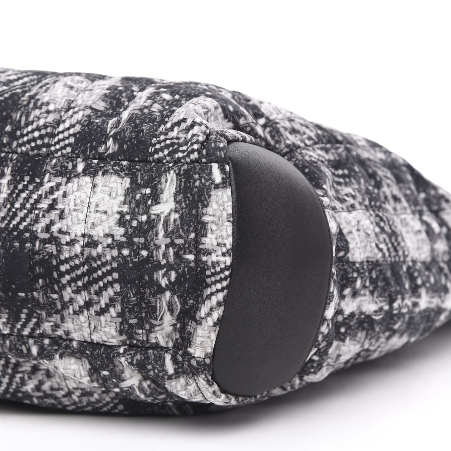 Lambskin Nylon Tweed Printed Tote Black White