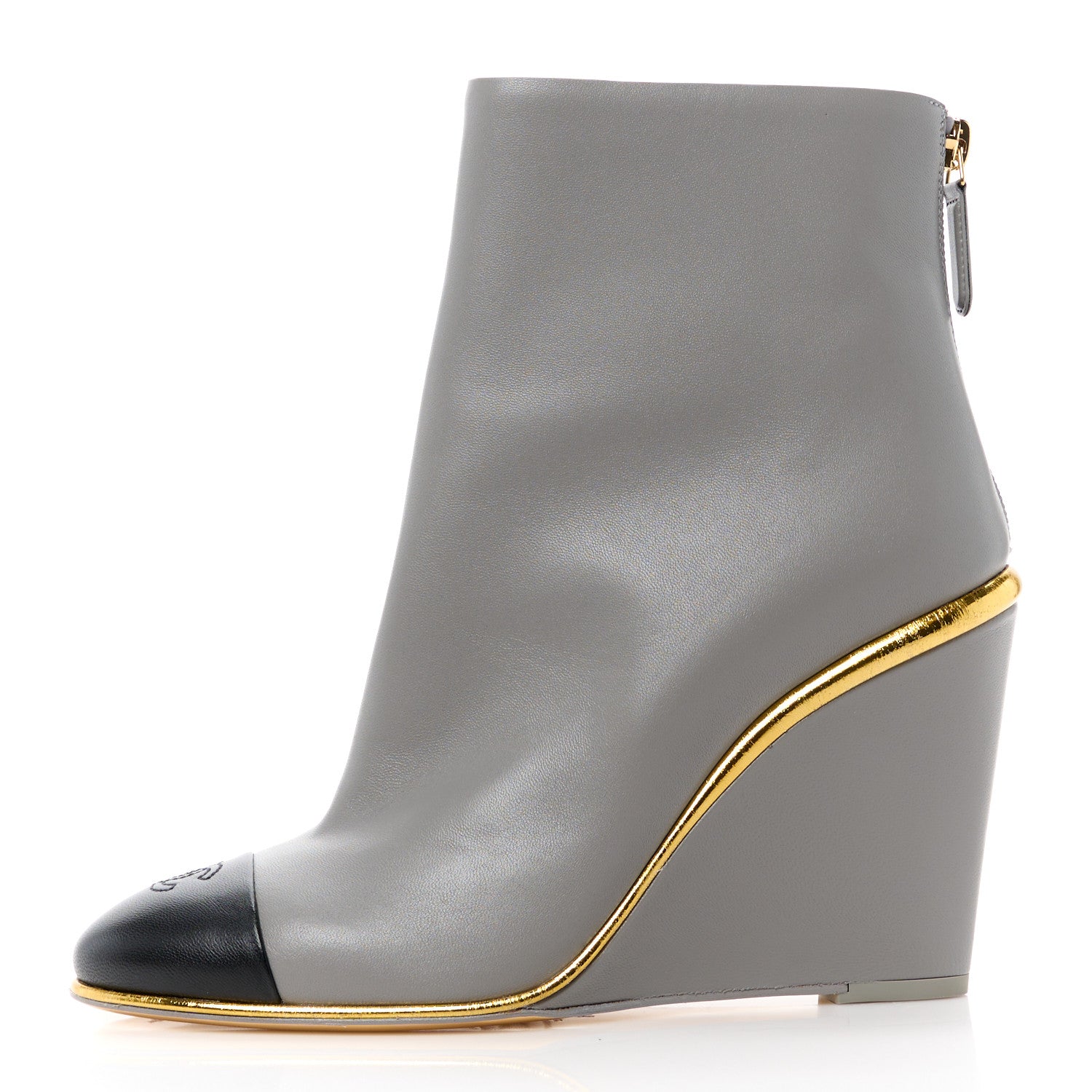 Chanel Lambskin Cap Toe Open Wedge 38 Grey Black 1 of 8