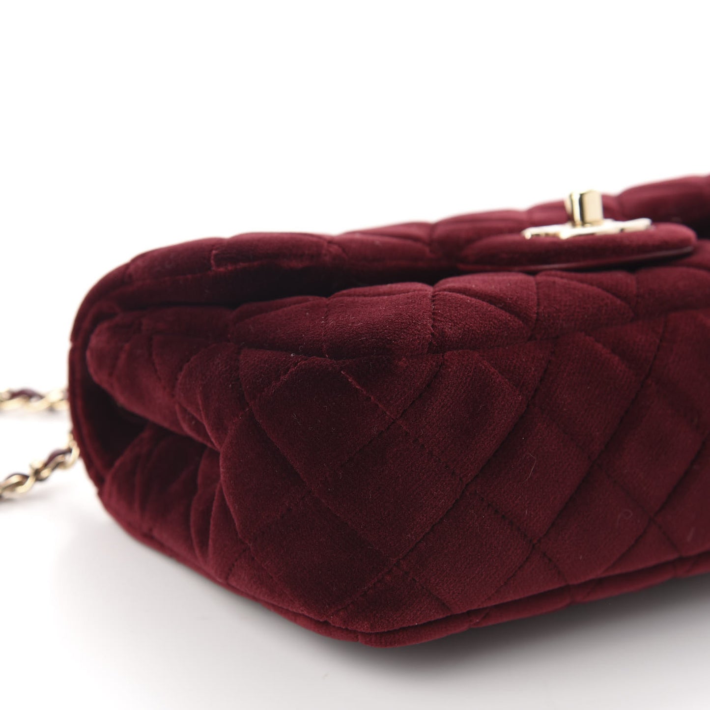Velvet Quilted Mini Rectangular Pearl Crush Flap Burgundy