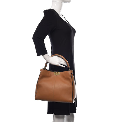 Fendi Vitello Seta Light Century Shearling FF 1974 Medium Peekaboo X-Lite Nocciolo Ebano Tobacco 3 of 12