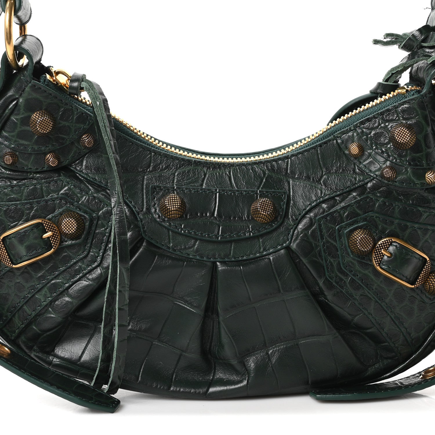 Balenciaga Extra Supple Calfskin Crocodile Embossed Le Cagole Shoulder Bag XS Forest Green 9 of 11