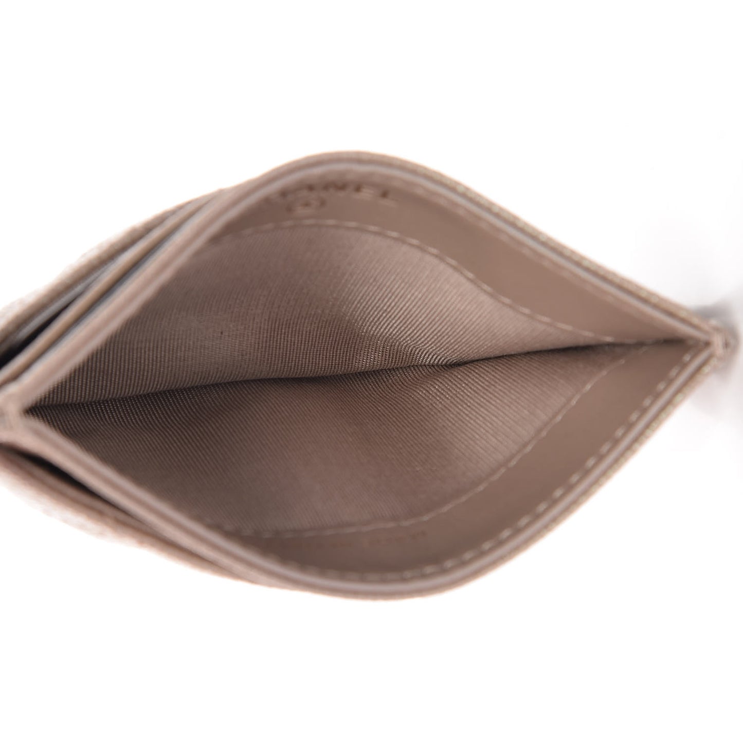 Iridescent Caviar Quilted Card Holder Beige