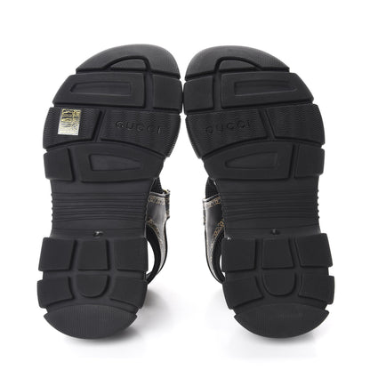 Gucci Nappa Mesh Chambre des Squelettes Mens Aguru Sandals 9 Black Gold 6 of 9