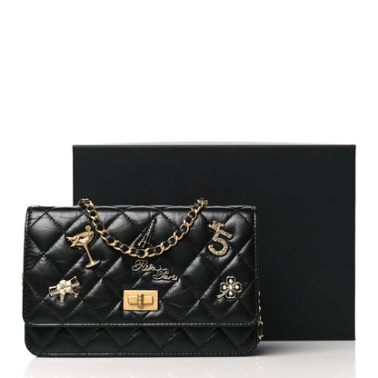Chanel Aged Calfskin Quilted Lucky Charms 2.55 Reissue Wallet On Chain WOC Black 12 of 12