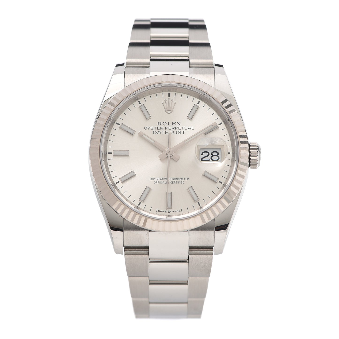 Stainless Steel 18K White Gold 36mm Oyster Perpetual Datejust Watch Silver 126234