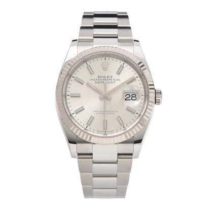 Rolex Stainless Steel 18K White Gold 36mm Oyster Perpetual Datejust Watch Silver 126234 1 of 6