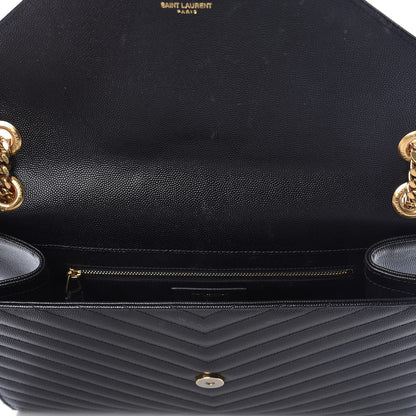 Saint Laurent Grain De Poudre Matelasse Chevron Large Monogram Satchel Black 9 of 19