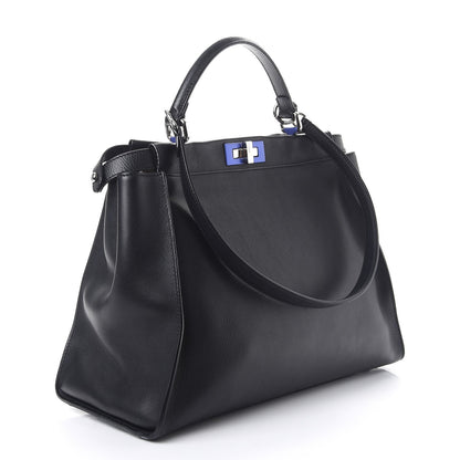 Fendi Vitello Dolce Shiny Nappa Large Peekaboo Iconic Satchel Black Camelia 3 of 13