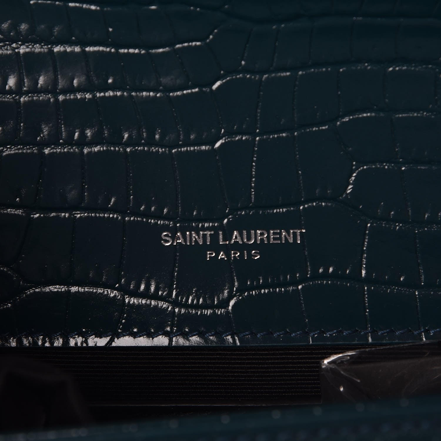Saint Laurent Calfskin Crocodile Embossed Small Classic Monogram Kate Tassel Satchel Dark Green 7 of 7