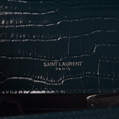 Saint Laurent Calfskin Crocodile Embossed Small Classic Monogram Kate Tassel Satchel Dark Green 7 of 7