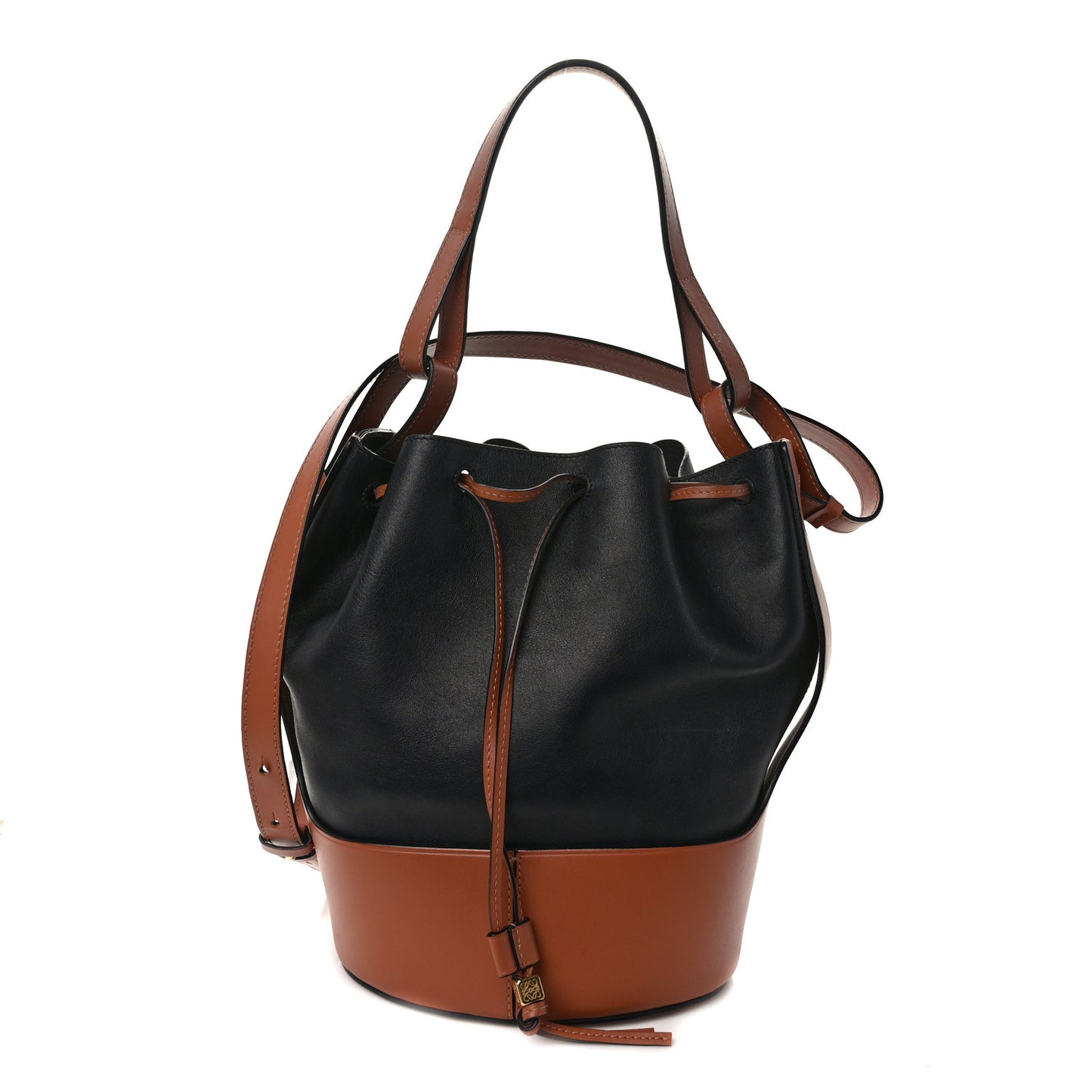 Calfskin Balloon Bucket Bag Black Tan Black Tan